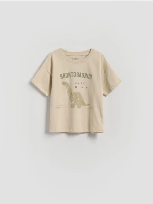 Reserved - Bawełniany t-shirt - kremowy