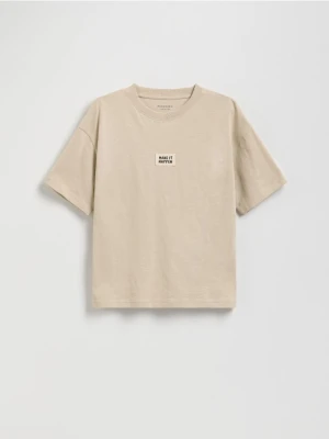 Reserved - Bawełniany t-shirt - kremowy