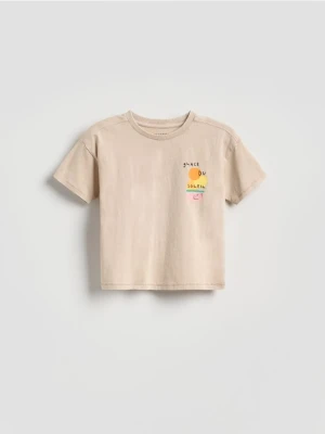 Reserved - Bawełniany t-shirt - kremowy