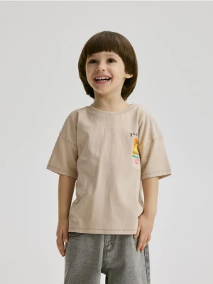 Reserved - Bawełniany t-shirt - kremowy