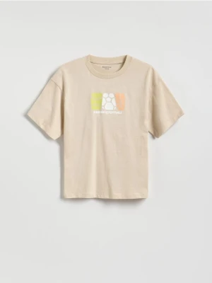 Reserved - Bawełniany t-shirt - kremowy