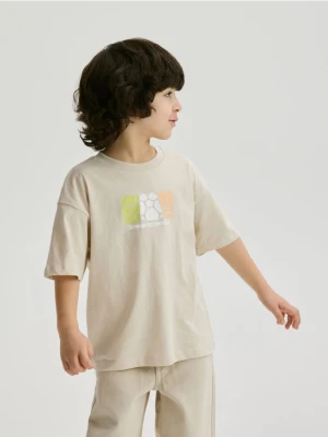 Reserved - Bawełniany t-shirt - kremowy