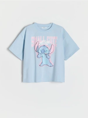Reserved - Bawełniany t-shirt Lilo i Stitch - jasnoniebieski