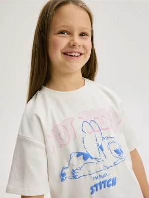 Reserved - Bawełniany t-shirt Lilo i Stitch - złamana biel