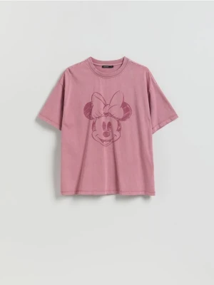 Reserved - Bawełniany t-shirt Mickey Mouse - pastelowy róż