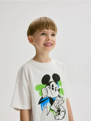 Reserved - Bawełniany t-shirt Mickey Mouse - złamana biel