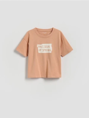 Reserved - Bawełniany t-shirt - miedziany