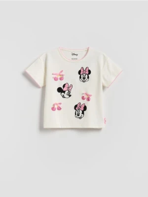Reserved - Bawełniany t-shirt Minnie Mouse - złamana biel