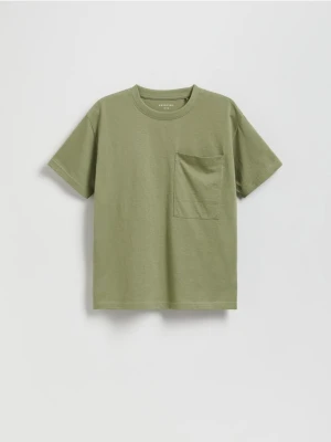 Reserved - Bawełniany t-shirt - oliwkowy