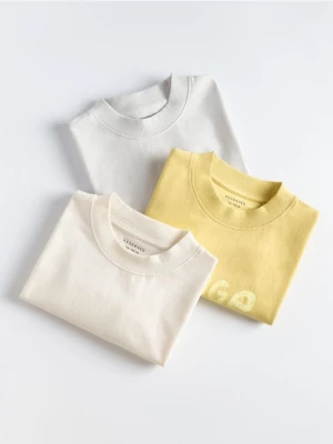 Reserved - Bawełniany t-shirt oversize 3 pack - kremowy