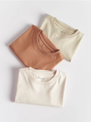 Reserved - Bawełniany t-shirt oversize 3 pack - złamana biel