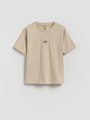Reserved - Bawełniany t-shirt oversize - beżowy