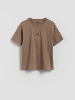 Reserved - Bawełniany t-shirt oversize - beżowy