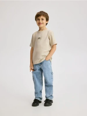 Reserved - Bawełniany t-shirt oversize - beżowy