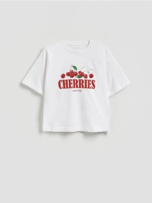 Reserved - Bawełniany t-shirt oversize - biały