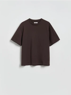 Reserved - Bawełniany t-shirt oversize - brązowy