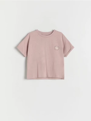 Reserved - Bawełniany t-shirt oversize - brudny róż