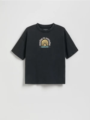 Reserved - Bawełniany t-shirt oversize - czarny