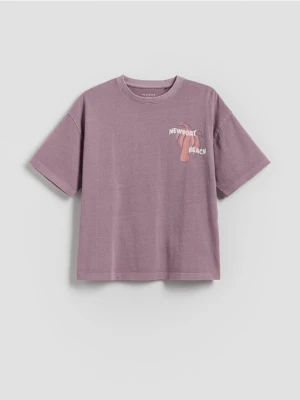 Reserved - Bawełniany t-shirt oversize - fioletowy