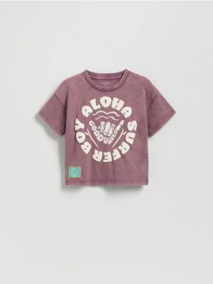 Reserved - Bawełniany t-shirt oversize - fioletowy