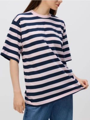 Reserved - Bawełniany t-shirt oversize - granatowy