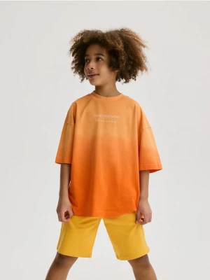 Reserved - Bawełniany t-shirt oversize - jasnopomarańczowy