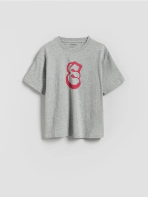 Reserved - Bawełniany t-shirt oversize - jasnoszary