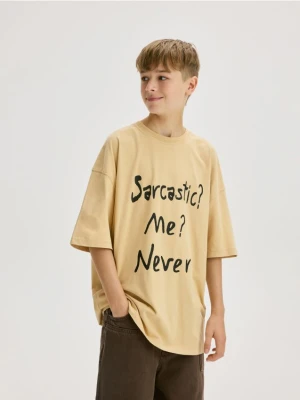 Reserved - Bawełniany t-shirt oversize - kremowy