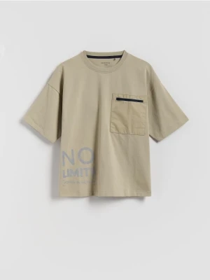 Reserved - Bawełniany t-shirt oversize - kremowy