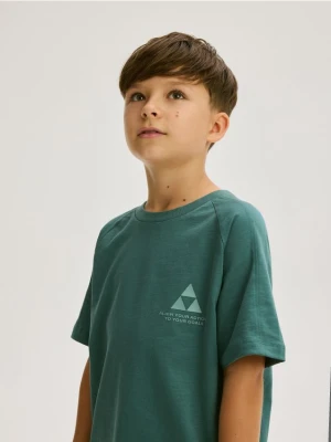 Reserved - Bawełniany t-shirt oversize - morski