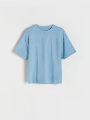Reserved - Bawełniany t-shirt oversize - niebieski