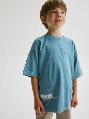 Reserved - Bawełniany t-shirt oversize - niebieski