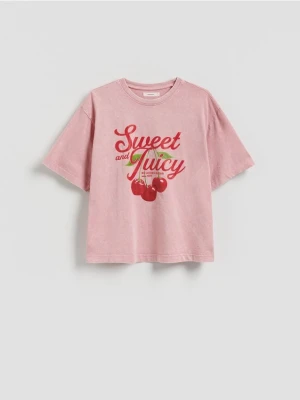 Reserved - Bawełniany t-shirt oversize - różowy