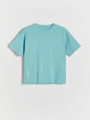 Reserved - Bawełniany t-shirt oversize - turkusowy