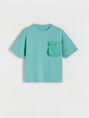 Reserved - Bawełniany t-shirt oversize - turkusowy