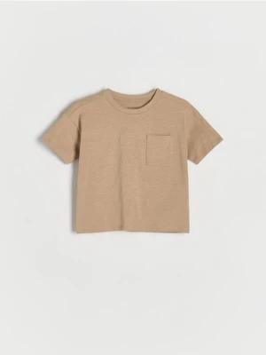 Reserved - Bawełniany t-shirt oversize - warm olive