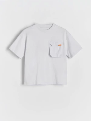 Reserved - Bawełniany t-shirt oversize - złamana biel