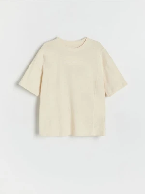 Reserved - Bawełniany t-shirt oversize - złamana biel