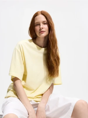 Reserved - Bawełniany t-shirt oversize - żółty