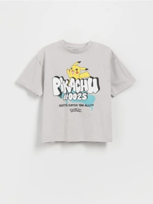 Reserved - Bawełniany t-shirt Pokemon - jasnoszary