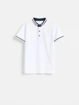 Reserved - Bawełniany t-shirt polo - biały