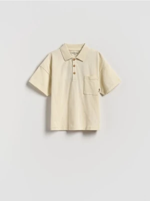 Reserved - Bawełniany t-shirt polo - złamana biel