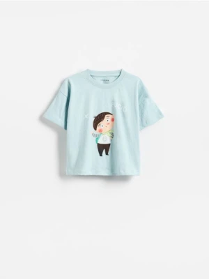 Reserved - Bawełniany t-shirt Pucio - jasnoniebieski
