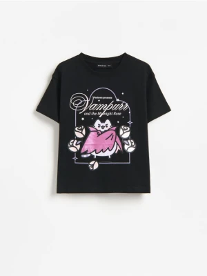 Reserved - Bawełniany t-shirt Pusheen - czarny