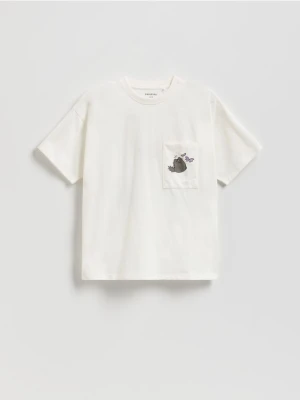 Reserved - Bawełniany t-shirt Pusheen - złamana biel