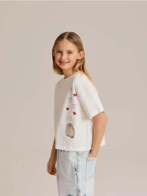 Zdjęcie produktu Reserved - Bawełniany t-shirt Pusheen - złamana biel
