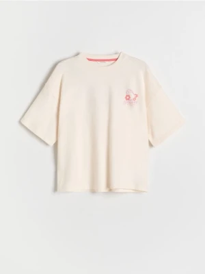 Reserved - Bawełniany t-shirt Pusheen - złamana biel