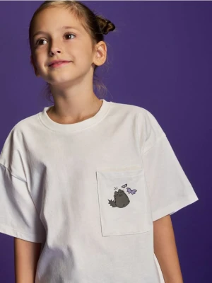 Reserved - Bawełniany t-shirt Pusheen - złamana biel