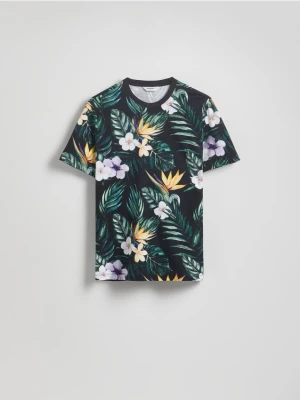 Reserved - Bawełniany t-shirt regular - czarny