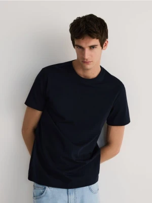 Reserved - Bawełniany t-shirt regular - granatowy